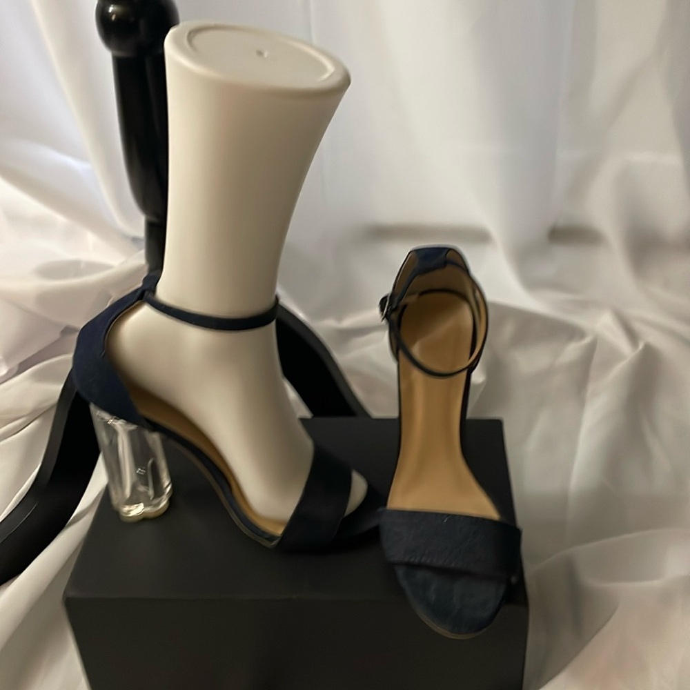 Wild Diva Denim Ankle strap Lucite heel sandals Size 7
